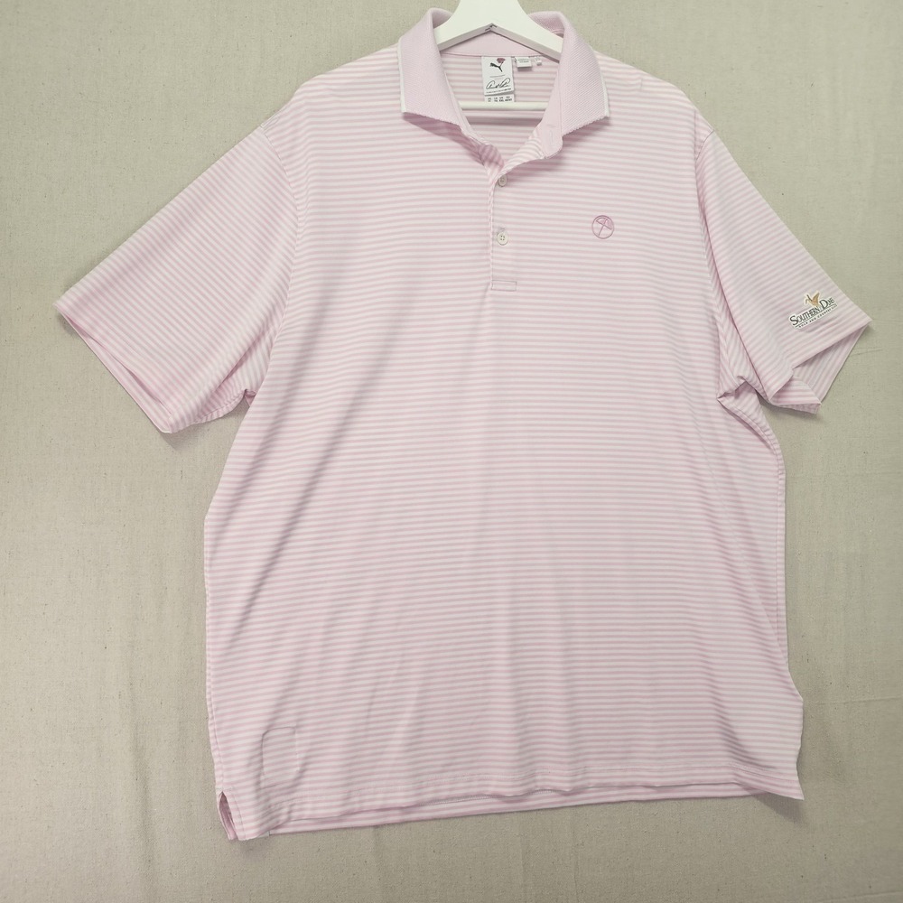 Puma x Arnold Palmer Southern Dunes Men's XL Pink Striped Golf Performance Polo
